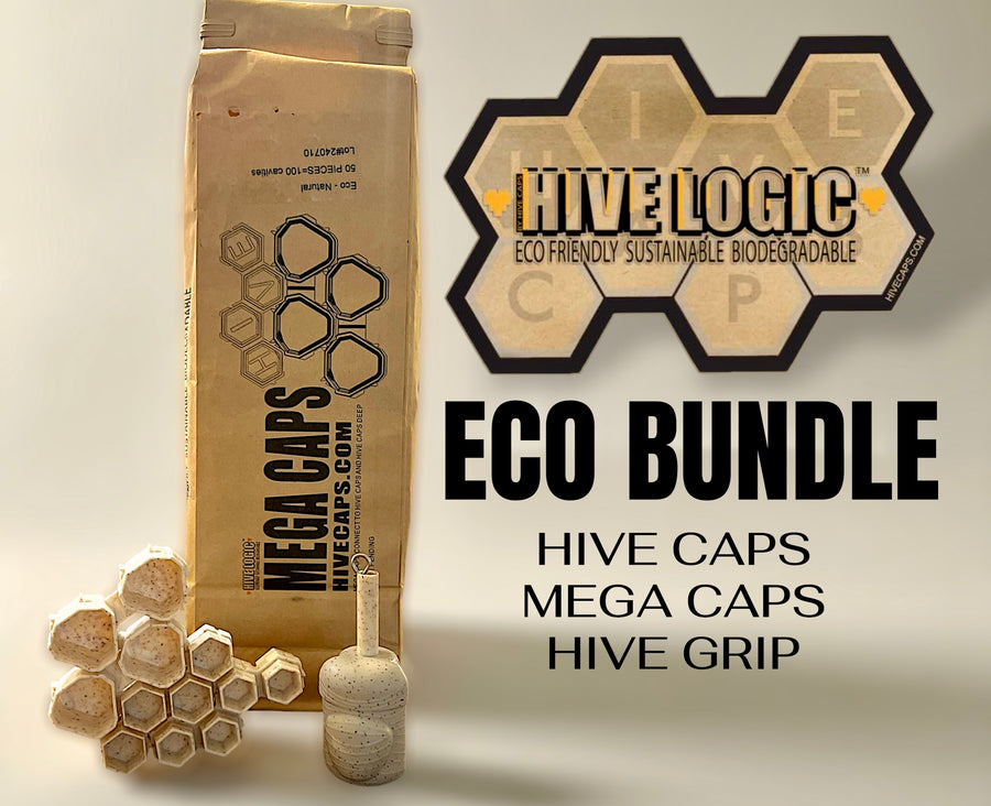 hive caps eco bundle craft paper bag and hivelogic logo